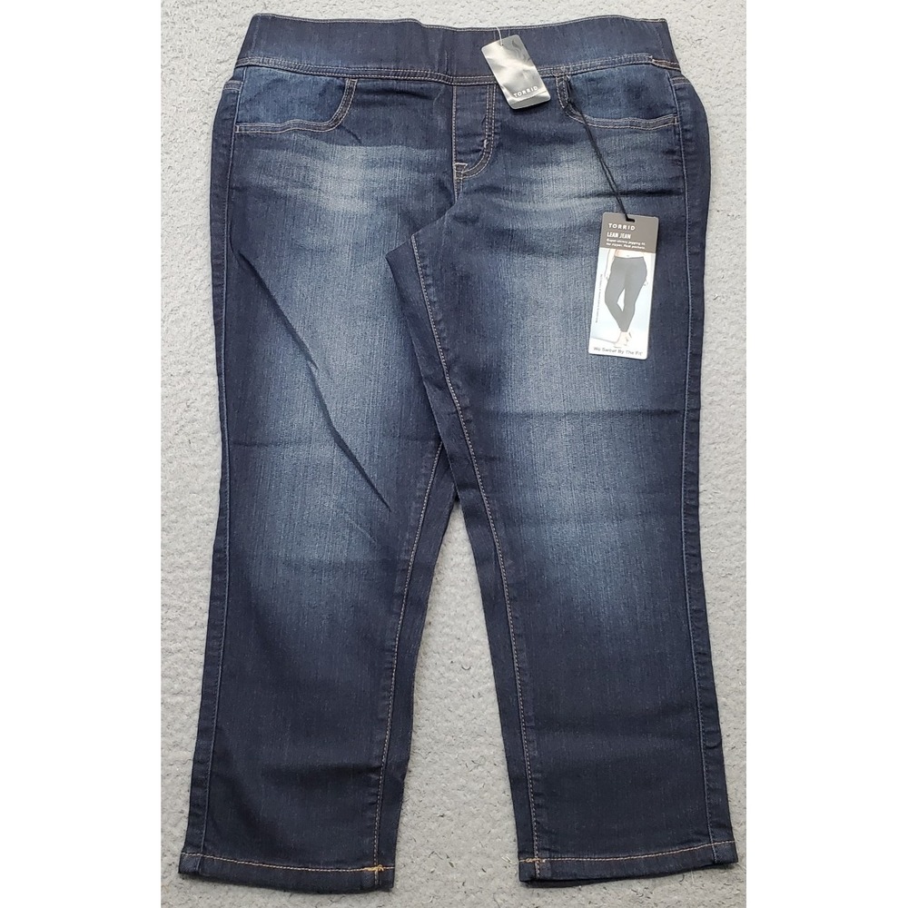 Torrid Crop Lean Jeans Womens 00 Blue Denim Dark Wash Faded Stretch 10843224